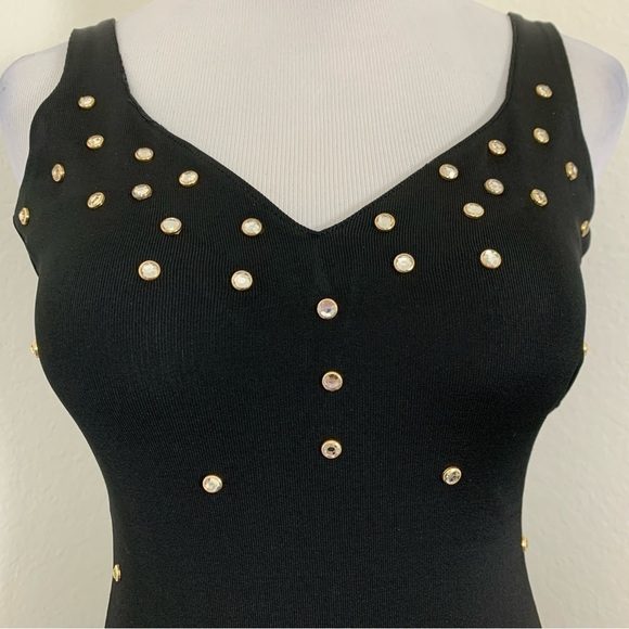 Vintage Moda International 90s Y2K Studded jeweled crystal Bodycon Mini Dress XS - Picture 6 of 16